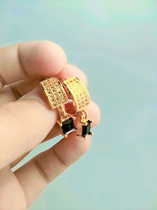Cubic Decor Drop Earrings with pendant - black or transparent